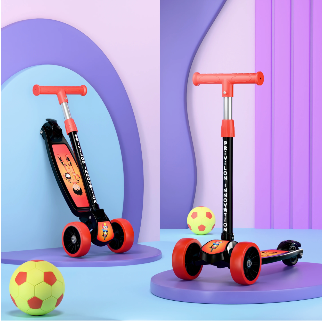 Kids 3-Wheel Kick Scooter | Adjustable Height | Foldable BABY Scooter for 75Kg Kids Scooter (Red, Pack of 1)