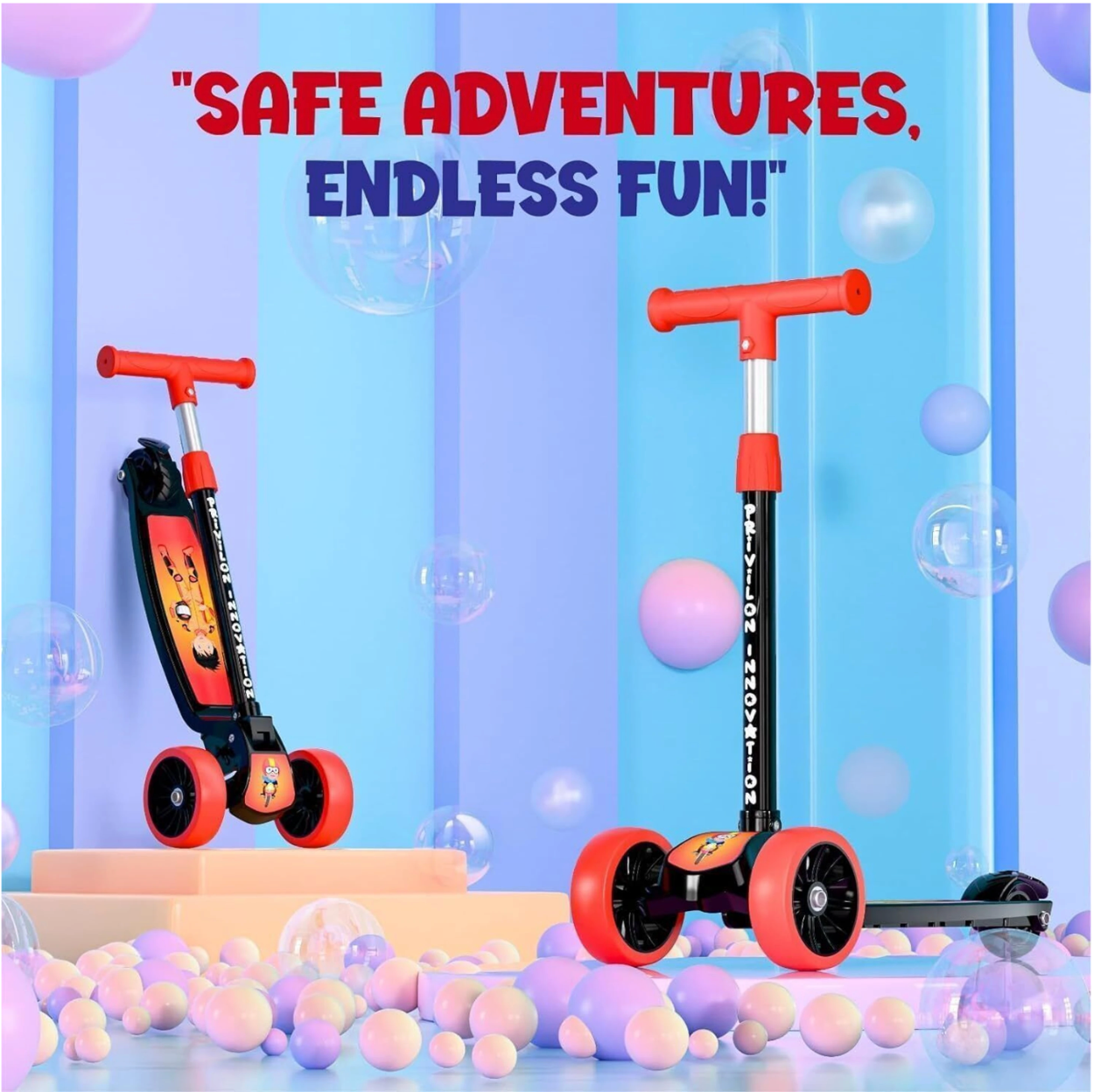 Kids 3-Wheel Kick Scooter | Adjustable Height | Foldable BABY Scooter for 75Kg Kids Scooter (Red, Pack of 1)